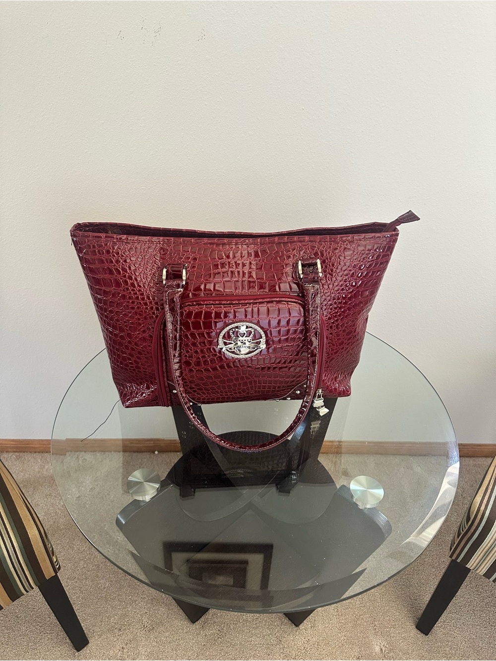 Kathy Van Zeeland Croc-Embossed Tote in Deep Wine